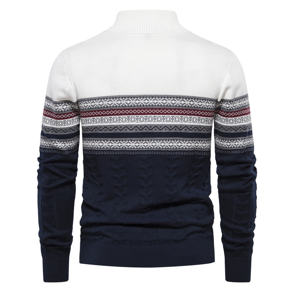Pull en maille décontracté pour hommes à demi-fermeture éclair, motifs ethniques