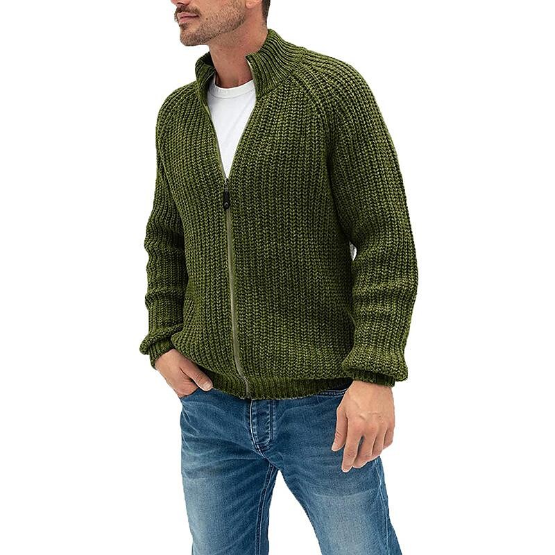 Herren Rollkragen-Strickjacke mit Reißverschluss, einfarbig