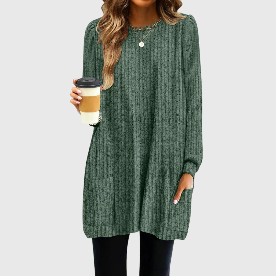 Tunique douillette pour femme, automne/hiver, avec poches