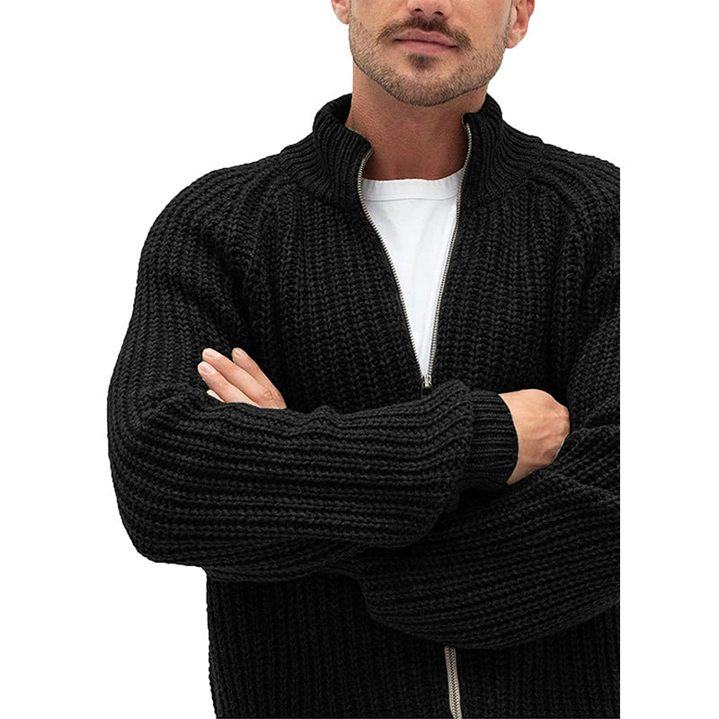 Herren Rollkragen-Strickjacke mit Reißverschluss, einfarbig