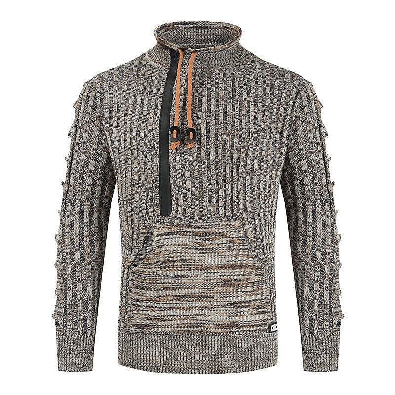 Chandail chiné demi-zip avec poche kangourou pour homme