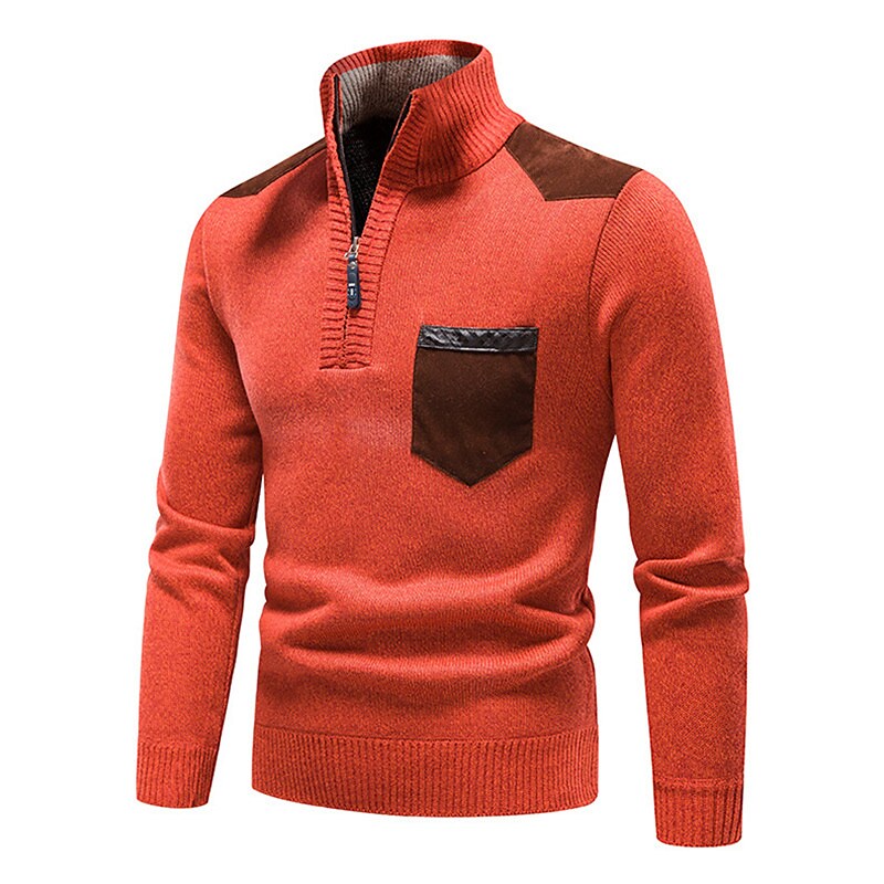 Pull en molleton demi-zippé pour homme, col montant et blocs de couleur