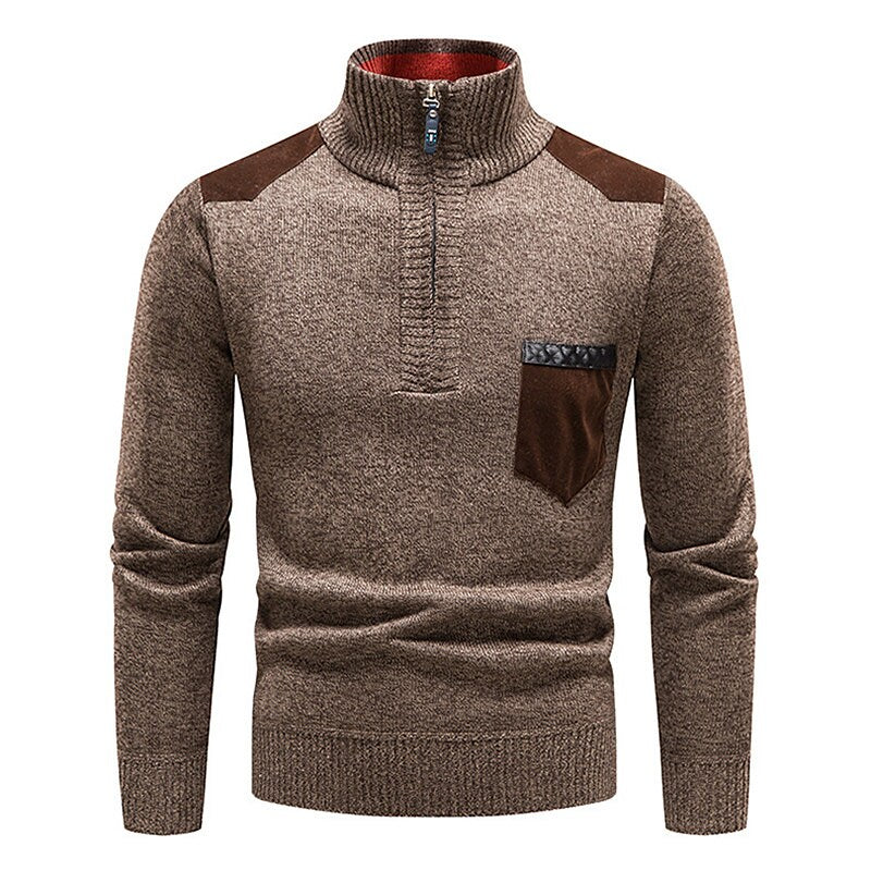 Pull en molleton demi-zippé pour homme, col montant et blocs de couleur