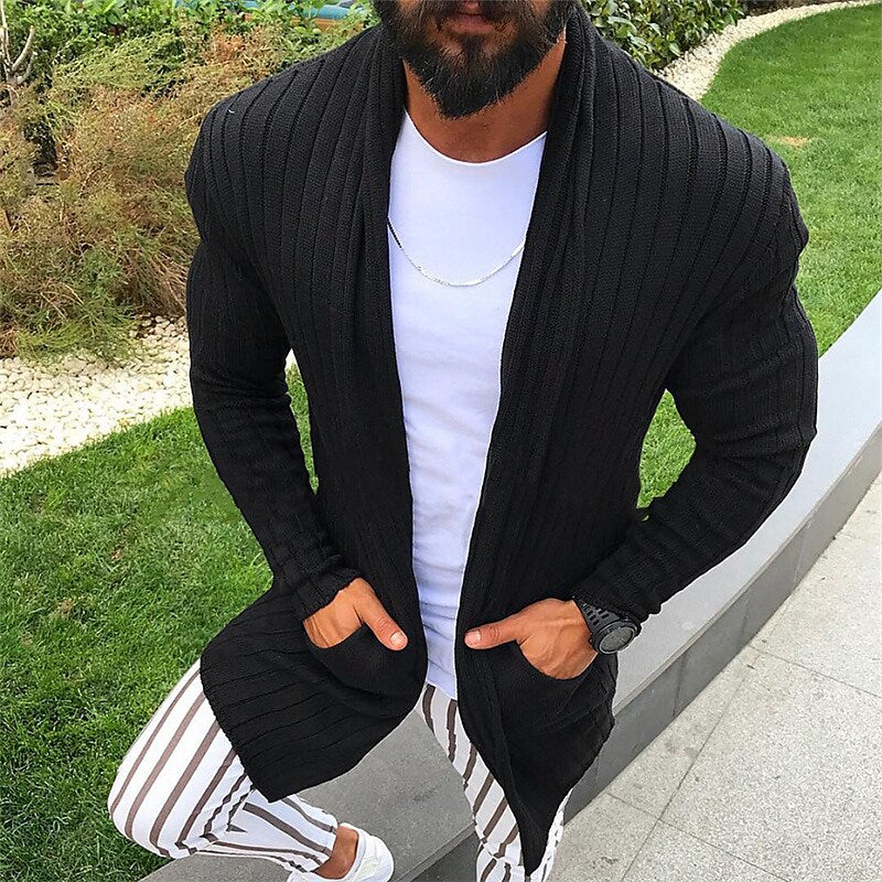 Cardigan côtelé uni à col en V pour homme