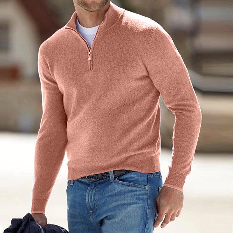 Herren Pullover Strick Einfarbig Stehkragen Halb Reißverschluss Pullover