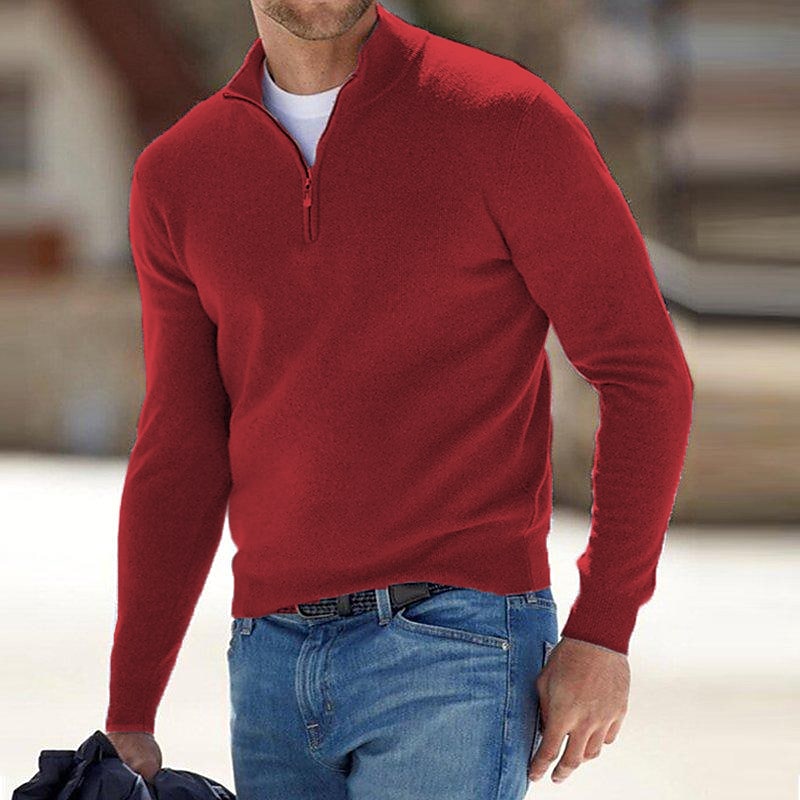 Herren Pullover Strick Einfarbig Stehkragen Halb Reißverschluss Pullover