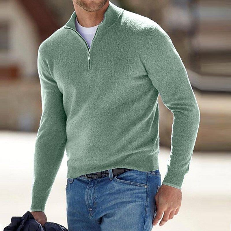 Herren Pullover Strick Einfarbig Stehkragen Halb Reißverschluss Pullover
